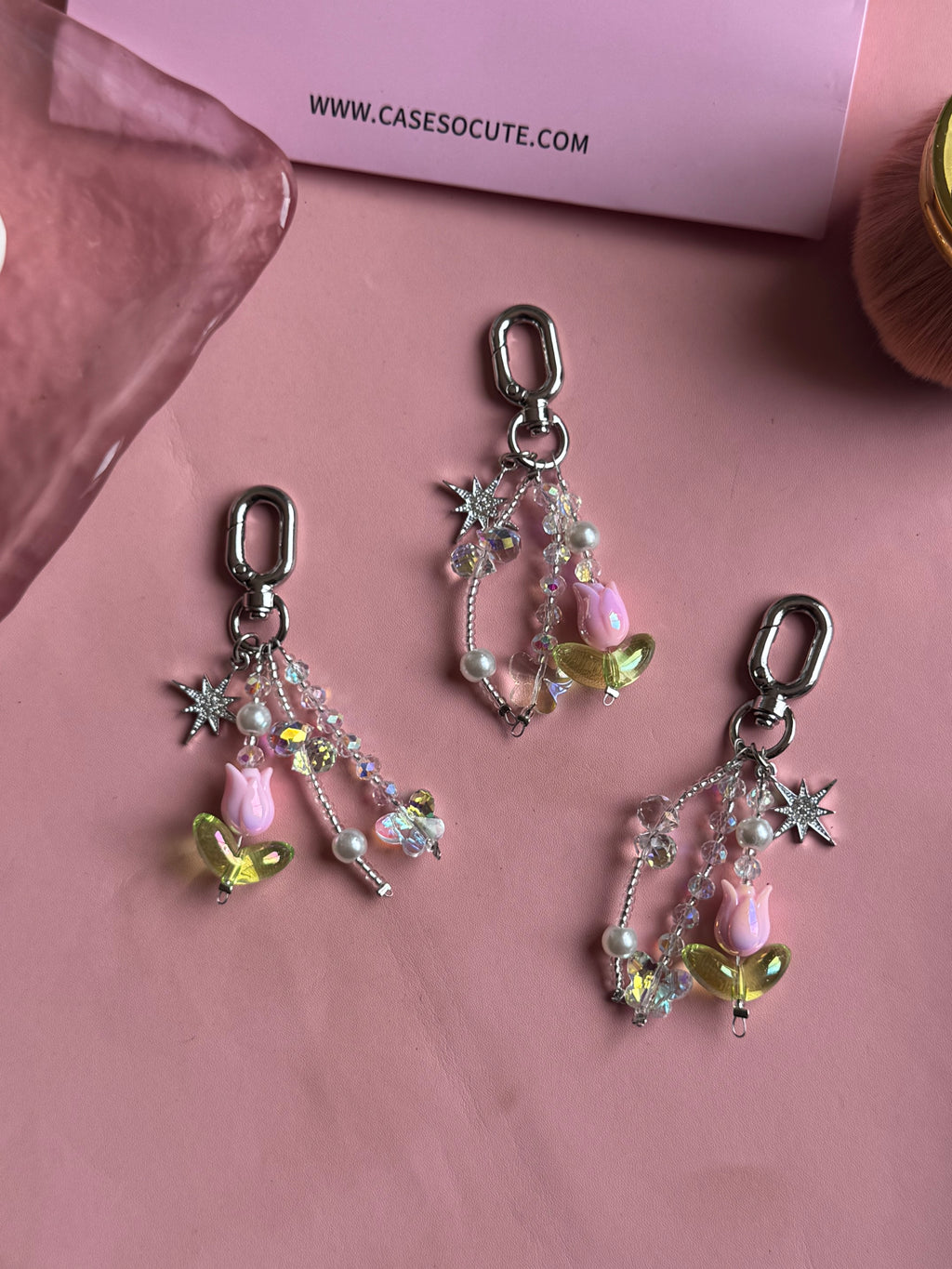 Pink Tulip Crystal Charm