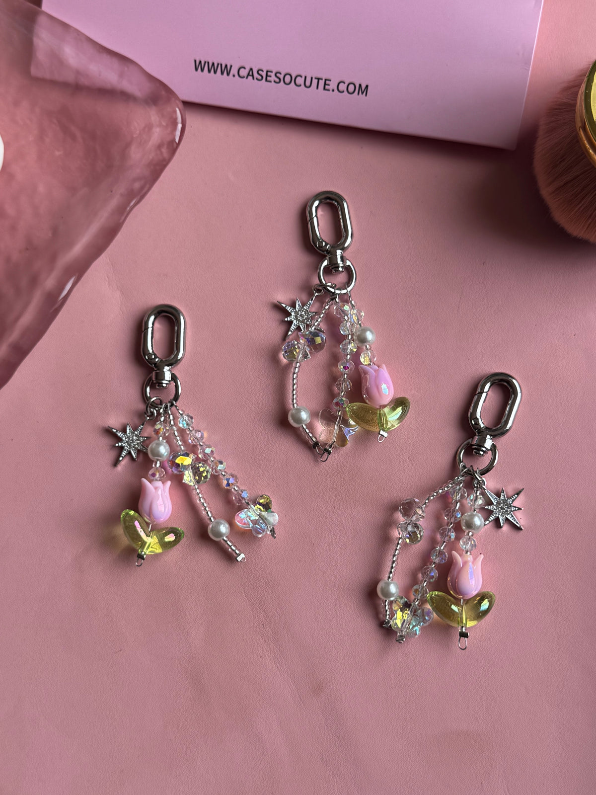 Pink Tulip Crystal Charm