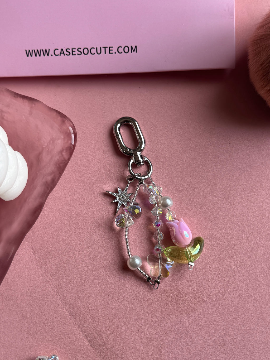 Pink Tulip Crystal Charm