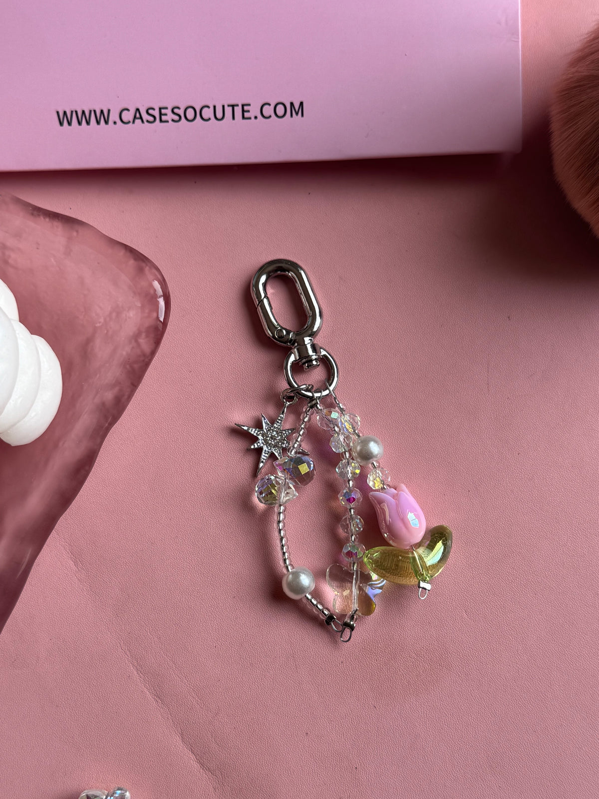 Pink Tulip Crystal Charm