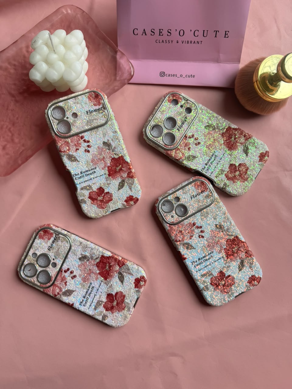 Glitter Red Flowers alt view — Case O Cute